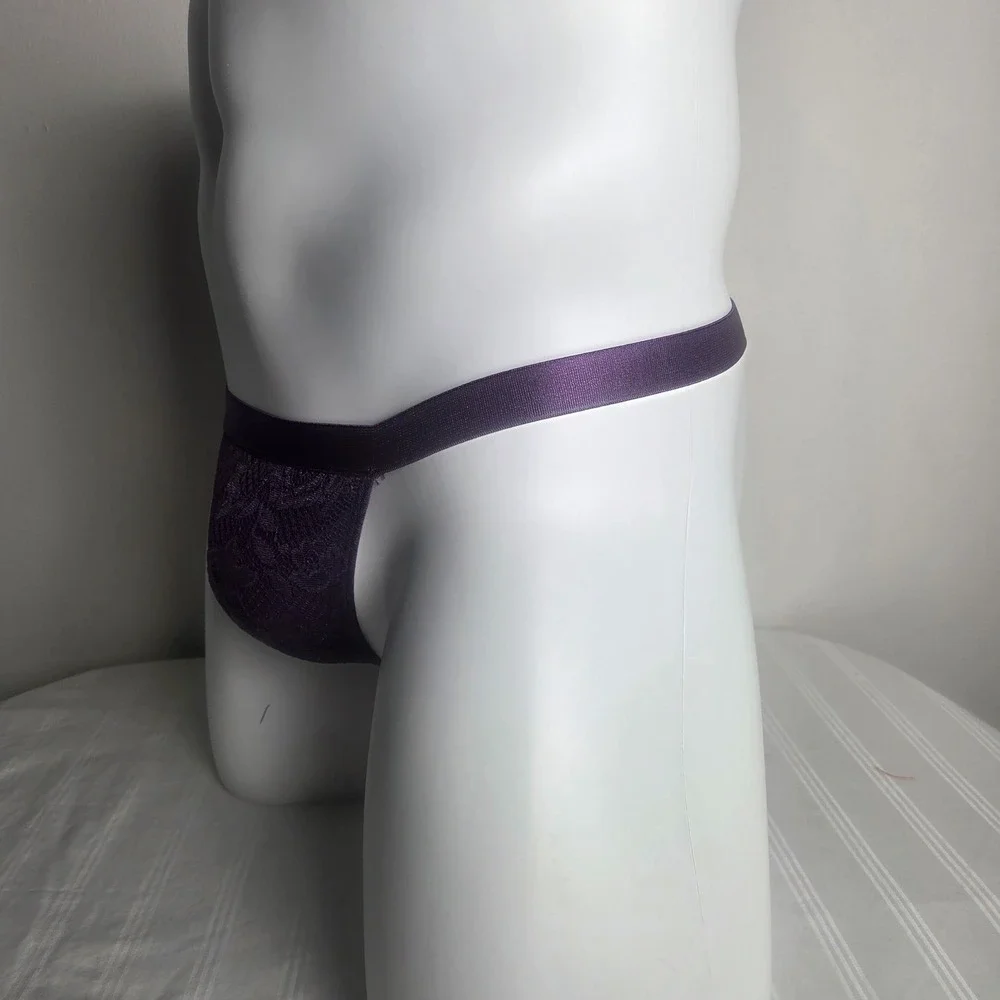 Cosabella Men's Signature stretch  Italian Lace Thong Purple Designer Underwear